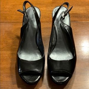 Women’s Nine West black open toe sling back heels